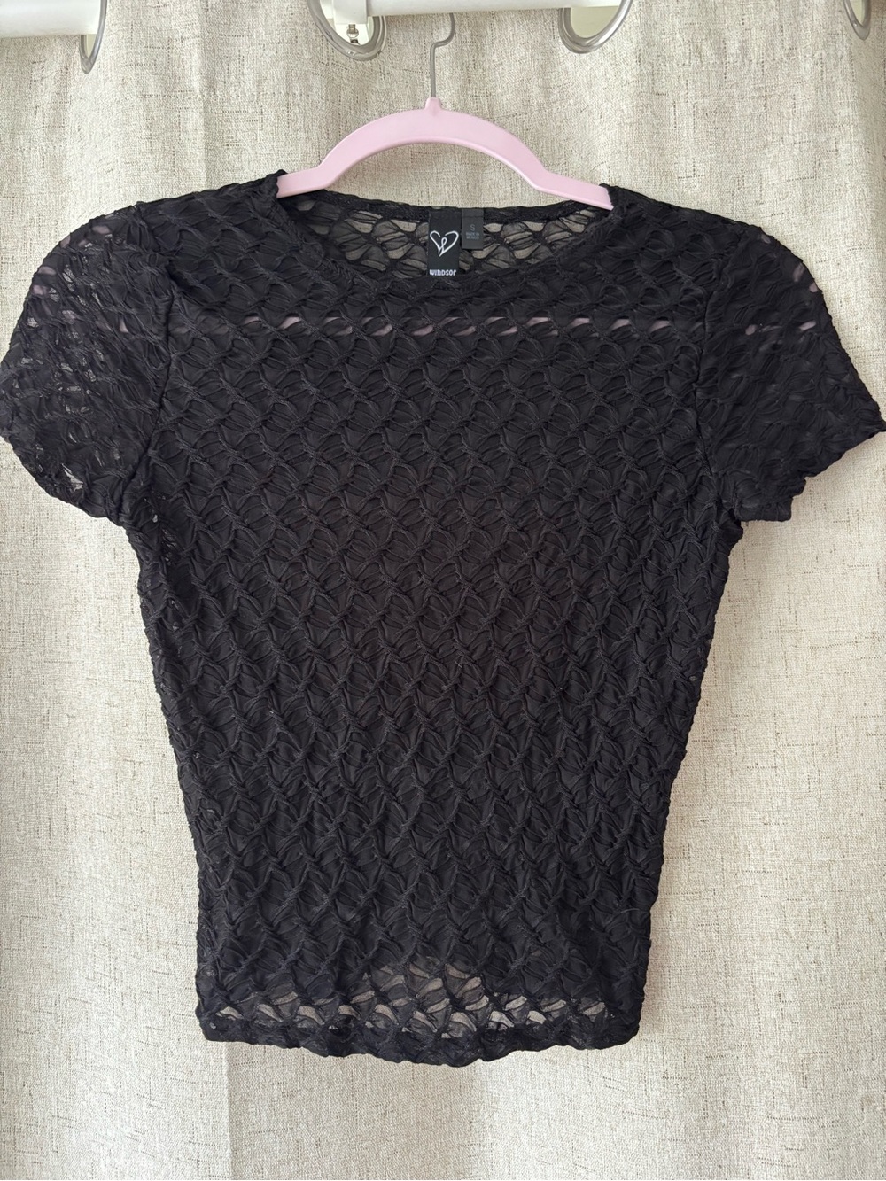 Windsor Black Semi-Sheer Short-Sleeve Openwork Tee